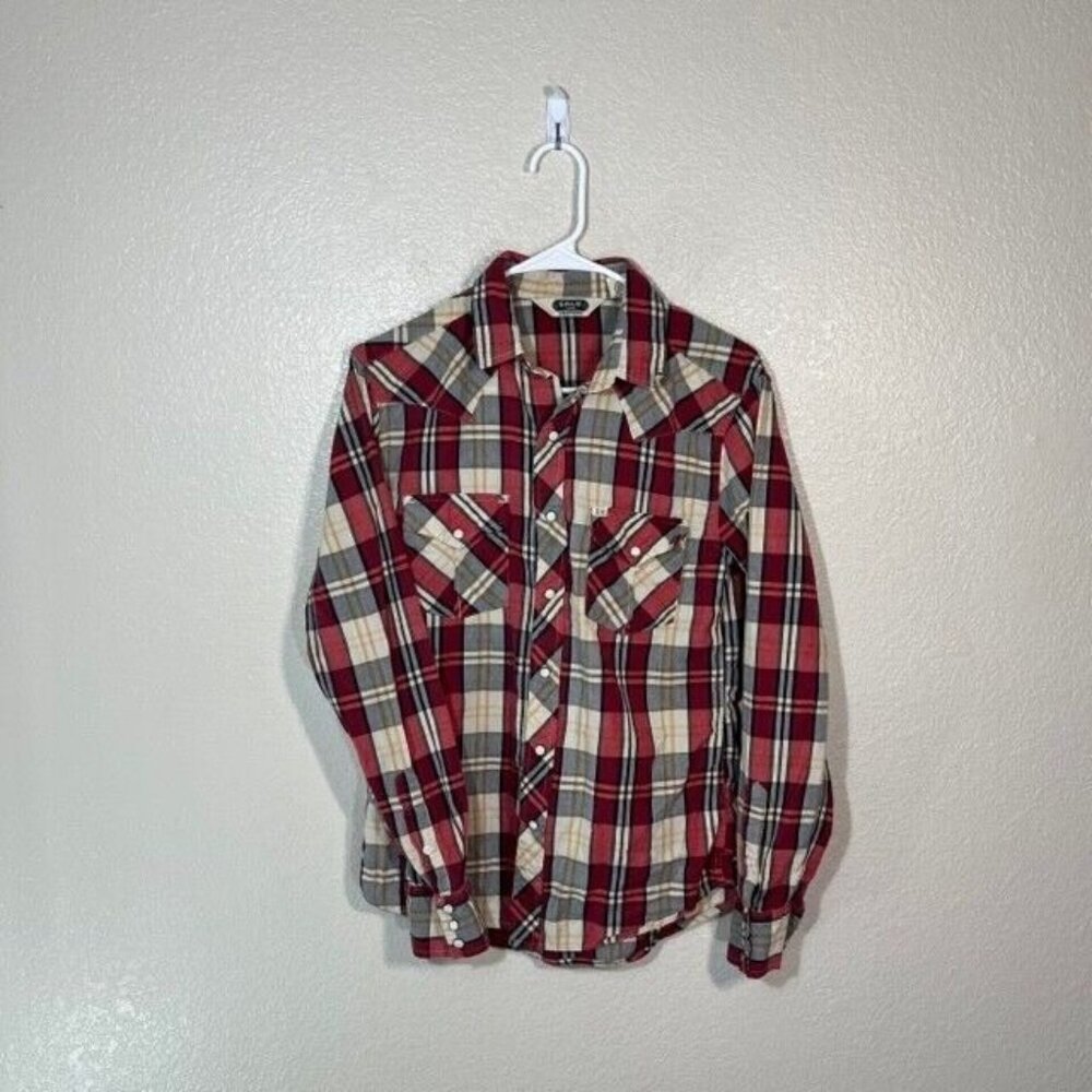 Salt Valley Shirt Womens Small Western Pearl Snap Long Sleeve Red Yellow Plaid